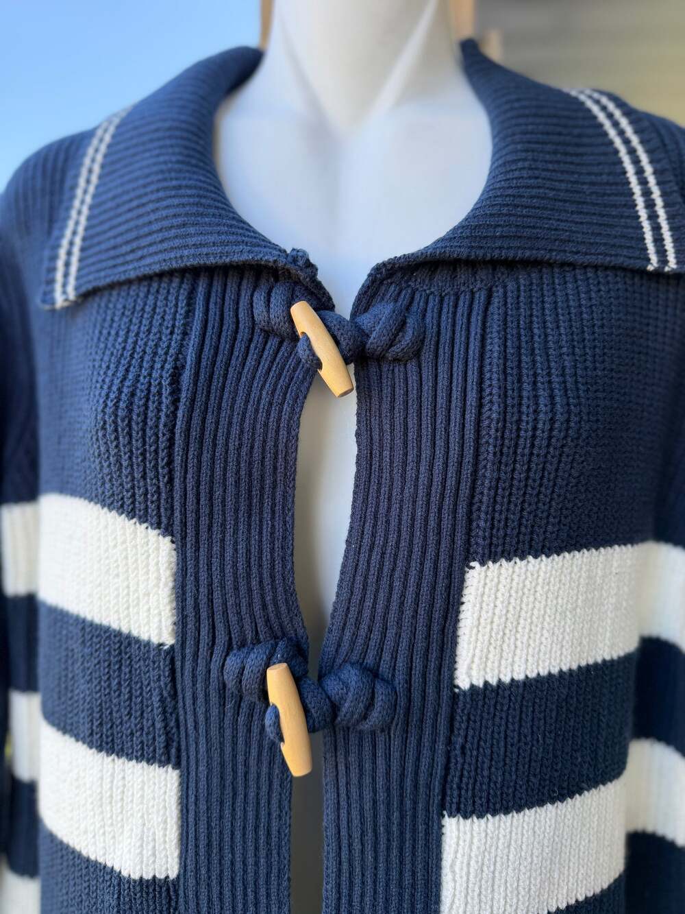NWT St. John's Bay Nautical Striped Toggle Chunky Cardigan Sweater M Fisherman